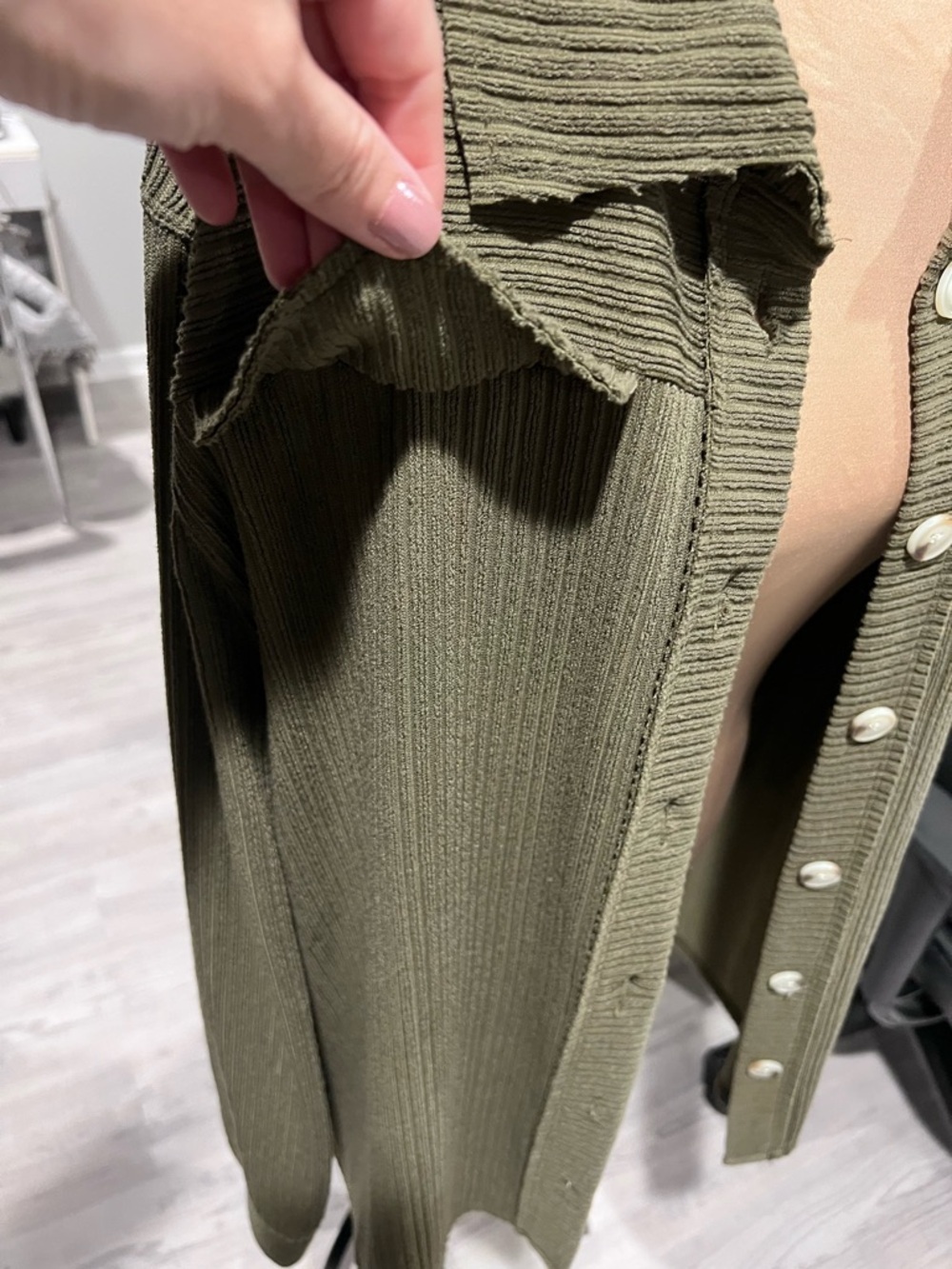 Olive Ribbed Button-Front Shacket - Picture 10 of 11